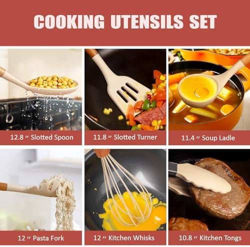 RAXCO Cooking Utensils Set,18-Piece Kitchen Utensils and Knife Set,Khiki