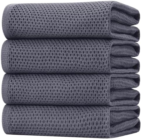Homaxy 100% Cotton Oversized Waffle Weave Kitchen Towels 4-Pack, Dark Grey