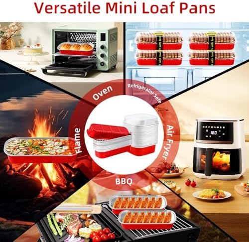 100PCS Red Mini Loaf Pan with Lids and Spoons 6.8oz Rectangular Aluminum Foil Bread Pan 10oz Square Cake Cup with Decal Disposable Baking Supply for Graduate Wedding Birthday