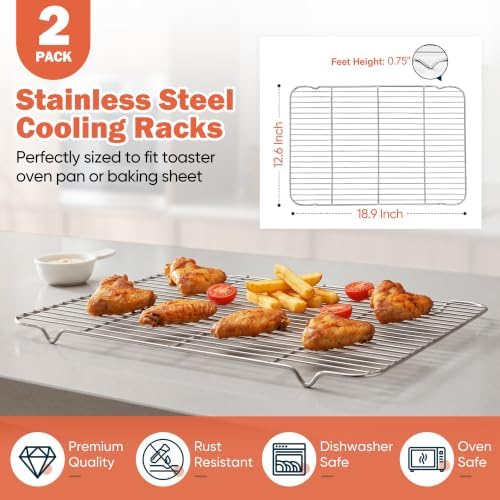 Homikit 2 Pack Cooling Racks, 18.9 * 12.6 Inch XL Stainless Steel Baking Rack for Cooking