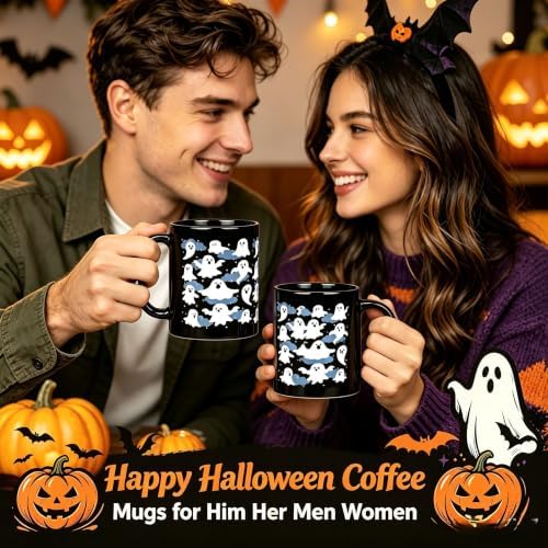 Halloween Ghost Coffee Mug,Cute Spooky Ghost Ceramic Black Cup 11oz