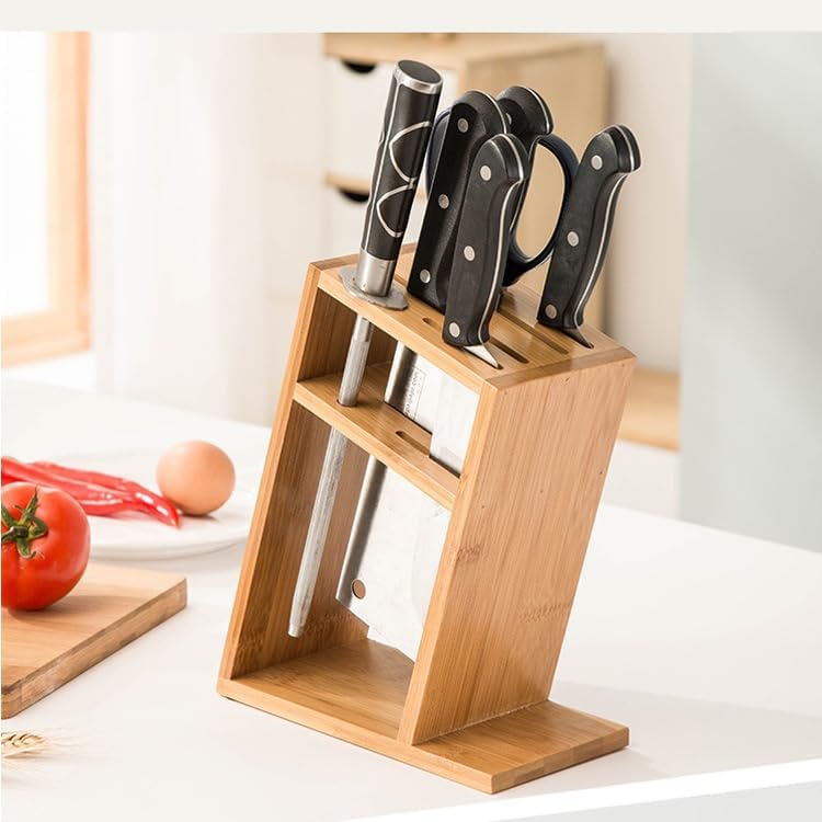 6 Slots Slantend Knife Organizer, Wood Knife Stand Block for Countertop