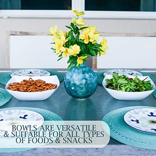 PLASTICPRO Disposable 64 ounce Square Serving Bowls, Party Snack or Salad Bowl, Large Plastic Elegant White Pack of 8