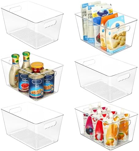 Vtopmart 6 Pack Clear Storage Bins, Pantry Storage Bins with Handle, Large