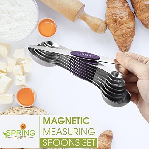 Spring Chef Stainless Steel Magnetic Measuring Spoons Set of 8, Purple