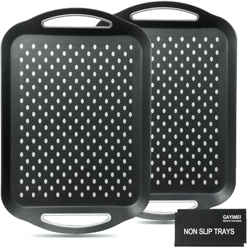 Large Anti-Slip Serving Tray with Handles, 17.8" x 12.5", Black
