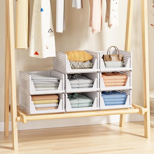 caktraie 5 Pack Stackable Closet Storage Basket - Stackable Storage Bins