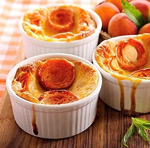 Porcelain Ramekins 4 oz Oven Safe, Small Souffle Dishes for Creme Brulee, Ice Cream, Dipping and Sauces Cup, Ceramic White Mini Baking Bowls Set of 6