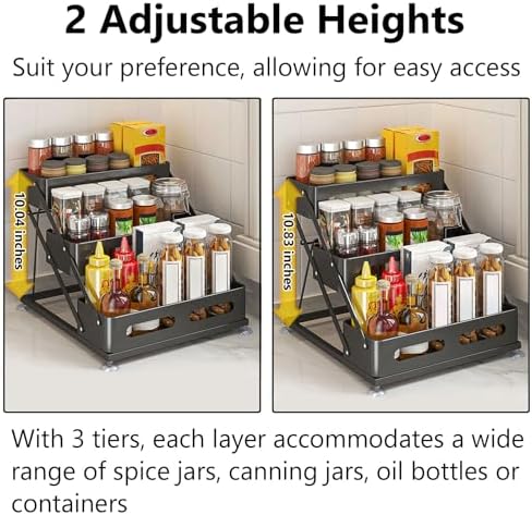 Ceetug 3 Tier Foldable Spice Rack, Black