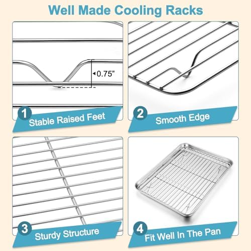 TeamFar Baking Sheet with Rack Set, 3 Pans + 3 Racks, 17.6/12.5/10.5 Inch