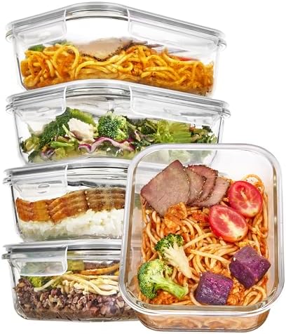 Vtopmart 5 Pack 35oz Glass Food Storage Containers with Lids, Grey