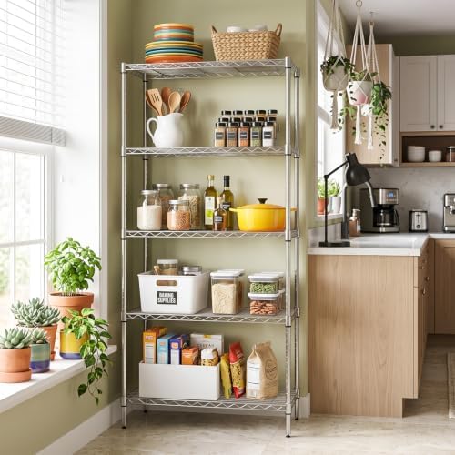 BestOffice | 5-Tier Wire Shelf with Wheels | 14" x 30" x 60" | Chrome