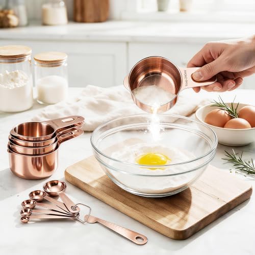 Bopei 14-Piece 18/8 Stainless Steel Measuring Cups and Spoons, Rose Gold