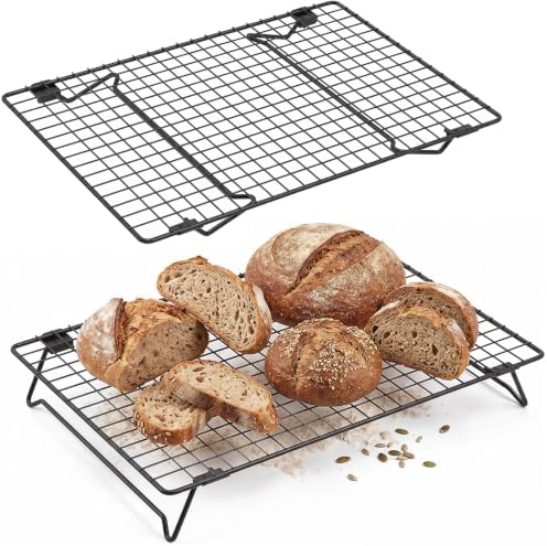 2 Pack Sourdough Cooling Rack, 17 x 11 Inch Heavy Duty Steel Cooling Racks for Sourdough, 2-Tier Stackable Tall Baking Racks, Wire Rack for Baking, Grilling Making Jerky (Black)