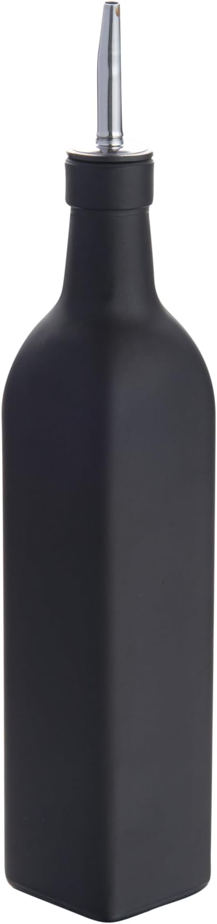 Restaurantware RW Base 16.9 Ounce Olive Oil Dispenser 1 Kitchen Oil Dispenser Bottle - With Stainless Steel Pourer Non-Leaking Black Glass Olive Oil Pourer For Cooking Or Salad Dressings