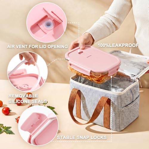 8 Pack Glass Food Storage Containers with Lids(Pink)