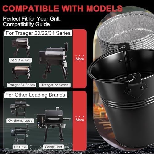 Grease Bucket with 15-Pack Foil Liners for Traeger & Oklahoma Joe's Grills