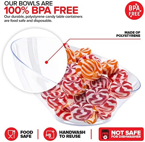 6oz Clear Plastic Serving Bowls (8 Pack) Small Disposable Candy Dishes, Buffet Containers for Chips, Popcorn, Snacks, Mints, Salad Bar, Snack Bowl, Parties, Office Desk, Bridal Shower, Party Supplies