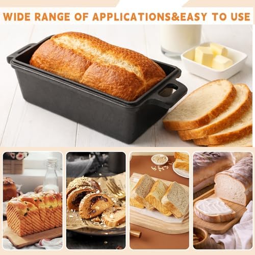 9×5 in Cast Iron Loaf Pans with Lids Even Heat Distribution for Baking Bread, Non-Stick Bread Pans for Homemade Sandwich and Sourdough Bread