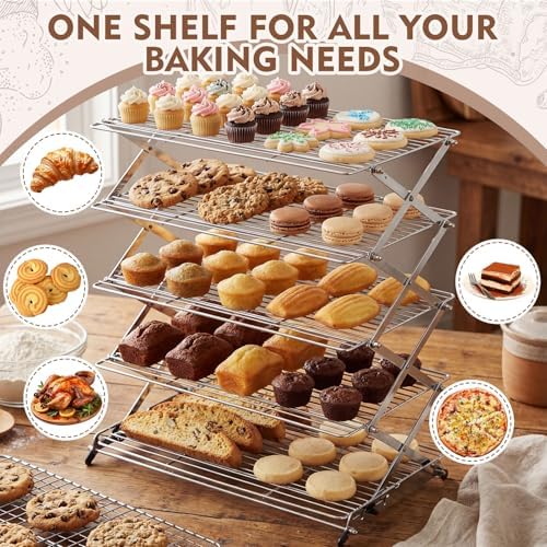 Novabright 5 Tier Collapsible Cooling Rack for Baking 16" x 10" Stainless
