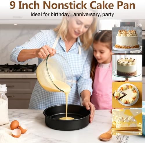 P&P CHEF 9 Inch Cake Pan Set of 3, 3 Pcs Nonstick Round Cake Baking Pans