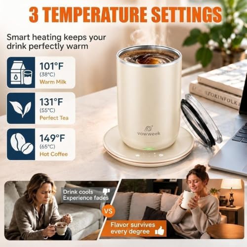 Self Stirring Coffee Mug, 10 oz Heated Mug with Magnetic Stirring, White