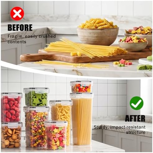 9 PCS Airtight Food Storage Containers with Lids, Plastic Kitchen and Organization Canisters for Cereal, Dry Food, Flour and Sugar, BPA-Free, PVC-Free, Includes Labels & Marker