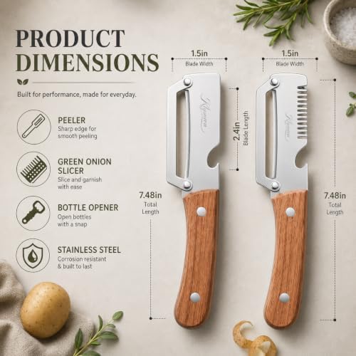 3-in-1 Vegetable Peeler with Bottle Opener, Wooden Handle