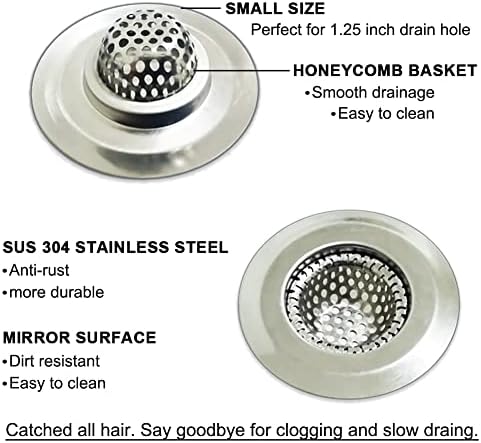 Seatery 1.25" Small Drain Strainer, Sink Drain Hair Catcher, Bathroom Sink Strainer, 2PCS Drain Mesh Baskets for Laundry, Mop Pool, Utility, Slop, RV Sink, Stainless Steel Drain Filter