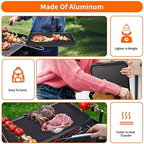 Flat Top Griddle for Stovetop, Non-Stick Griddle Grill Pan, Stove Top Grill,14.96" x 8.66", Works with Power XL,Chefman, Carl Schmidt Sohn, Cusimax, Techwood Smokeless Grill,Aluminum,Dishwasher Safe