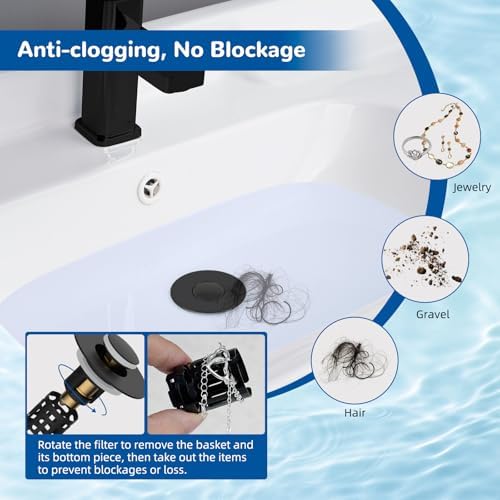 Hibbent Upgraded 3 in 1 Bathroom Sink Drain Strainer, Pop Up Stopper
