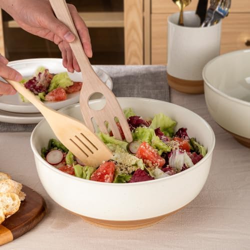AmorArc 9.8’’ Ceramic Serving Bowls, 3.1 Qt Extra Large Salad Bowls Set of 2, Stoneware Oversized Bowls with Rustic Terracotta Underside for Salad, Soup and Dinner. Large Bowls for Entertaining &Gift