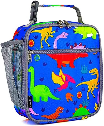 FlowFly Kids Lunch box Insulated Soft Bag Mini Cooler Back to School Thermal Meal Tote Kit for Girls, Boys, Dinosaur