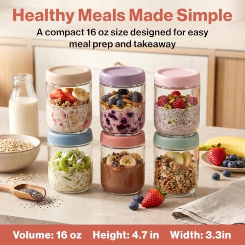 EDELHAUS Overnight Oats Containers with Lids - Glass Mason Jars, Meal Prep
