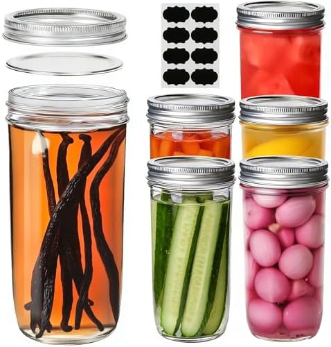 ComSaf 24 oz Wide Mouth Mason Jars 6 Pack, Tall Glass Jars with Lids