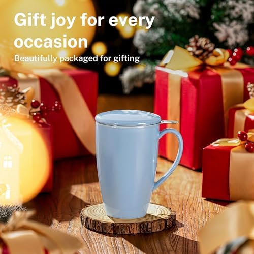 Sweese 15 OZ Porcelain Tea Mug with Infuser and Lid, Loose Leaf Tea Cup, Gifts for Tea Lover, Lilac