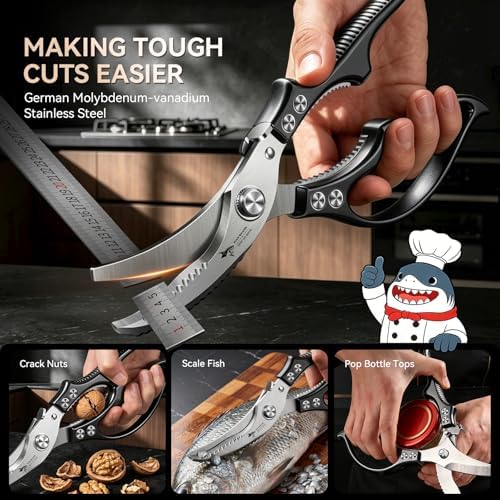 MAD SHARK Heavy Duty Poultry Shears,Spring Loaded Butterfly Meat Scissors