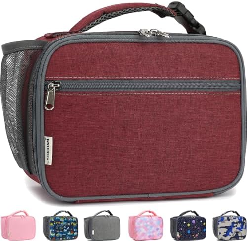 GYEUKHAM Insulated Lunch Box for School, Thermal Reusable Durable Freezable Lunch Bags for Kids Boys Girls Men Women - Small Soft Cooler Portable Lunch Tote Kit for Work Picnic Travel,Dark Red
