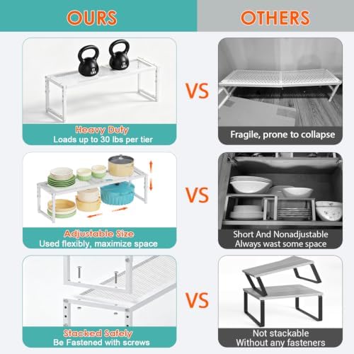2 Pack Expandable Cabinet Shelf Organizer, Adjustable Kitchen Countertop Metal Storage Shelves Organizers, Stackable Kitchen Counter Pantry Cupboard Storage Rack, 30LBS Load Capacity,15.5"-25.5" Long