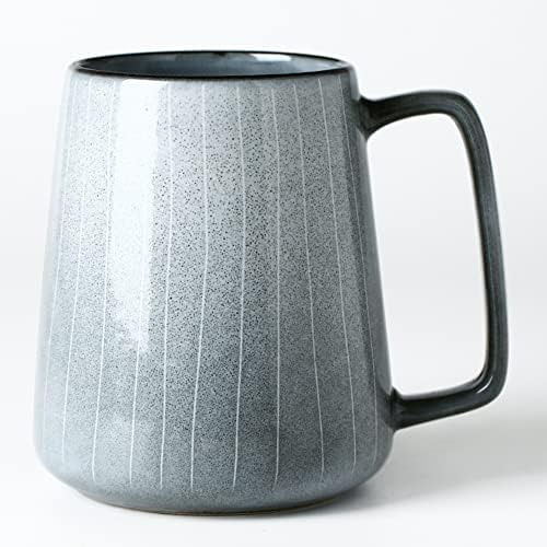 24 oz Large Ceramic Coffee mugs, Extra Large Cup, Big Handle (grey line)
