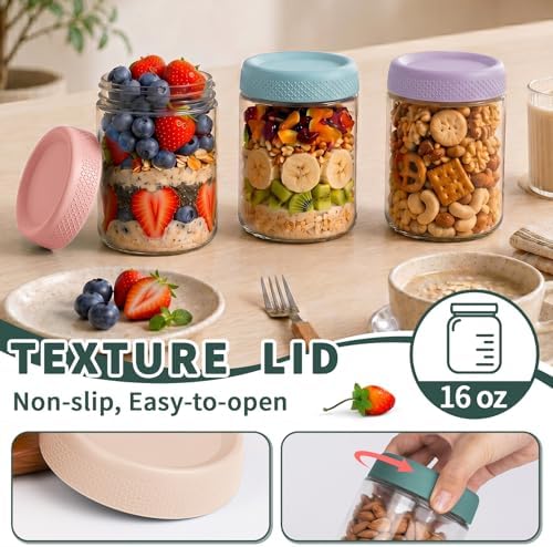 Overnight Oats Containers with Lids, Mason Jars 16 oz, Glass Storage Jars