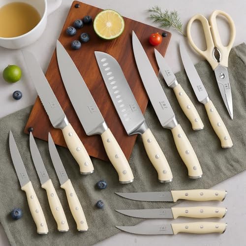 WANGMAZI 15‑Pcs Knife Block Set, Ultra Sharp, Natural Pro