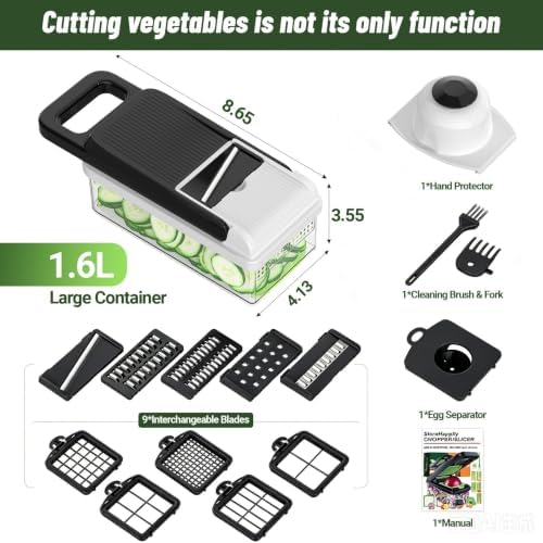 15-in-1 Vegetable Chopper 10 Blades, Veggie Cutter with Handle, Black/White