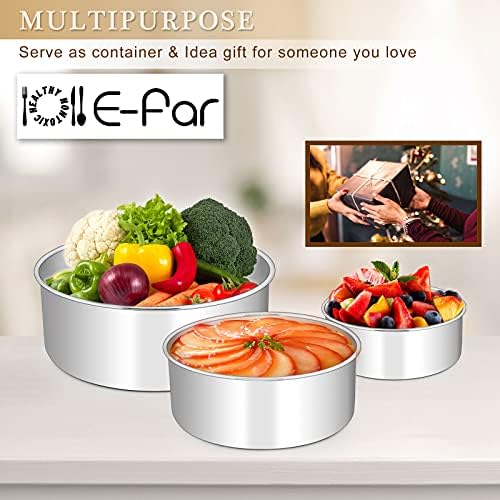 E-far Deep Cake Pan Set of 3 (6/8/9½ Inch), Stainless Steel Round Cake Pan