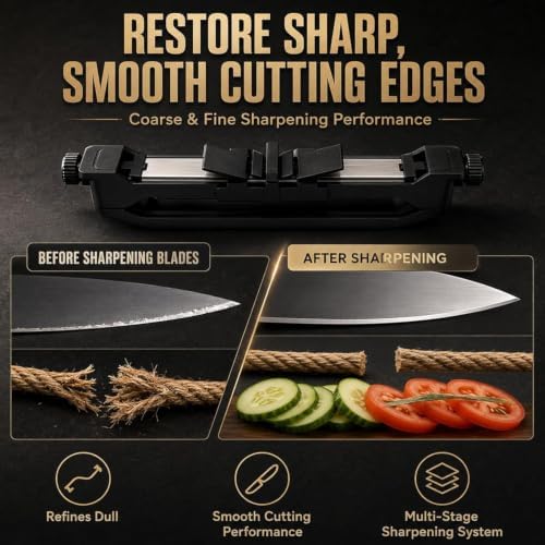 Kenmiso Portable Knife Sharpener, Handheld Angle Guided Knife Sharpener with 15°/17°/25° Adjustable Angles, Comes with 2 whetstones (800/1000 grit + 1500/2000 grit) for Kitchen & Travel (1Pc)