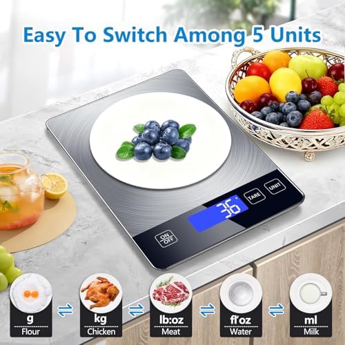 Food Kitchen Scale, Digital Food Scale 33lb Digital Kitchen Scale Precisely Measures Grams and Ounces for Meal Prep Baking and Cooking, 304 Stainless Steel Kitchen Scale LCD Display
