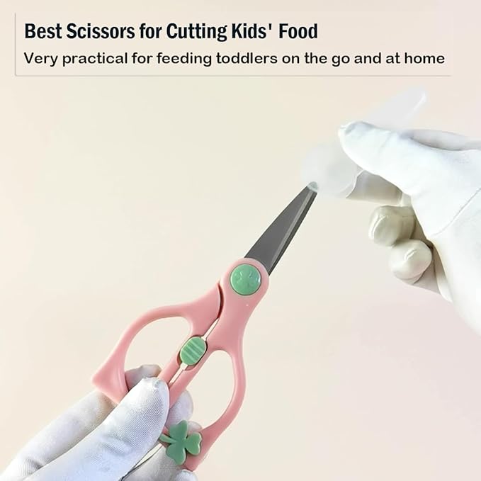 Baby Food Scissors Kicthen Shears,Portable Healthy Cute Kids Scissors Stainless Steel Scissors with Safety Lock and Storage Case - Ideal for Cutting Meat, Chicken, Vegetables, and Fruits (2Pack)