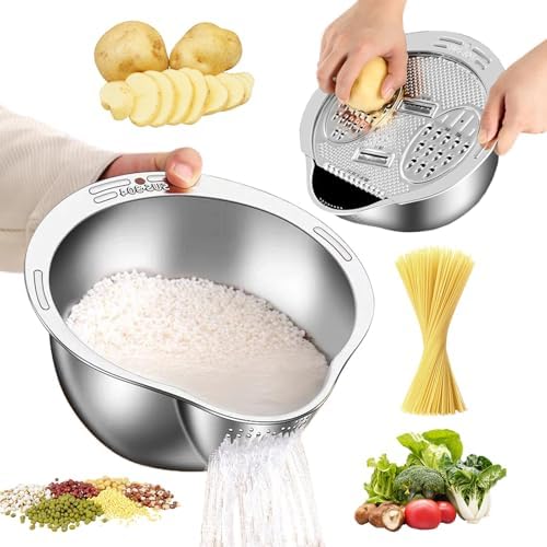 4‑in‑1 Rice Washer Strainer Bowl with Grater Side Drainer