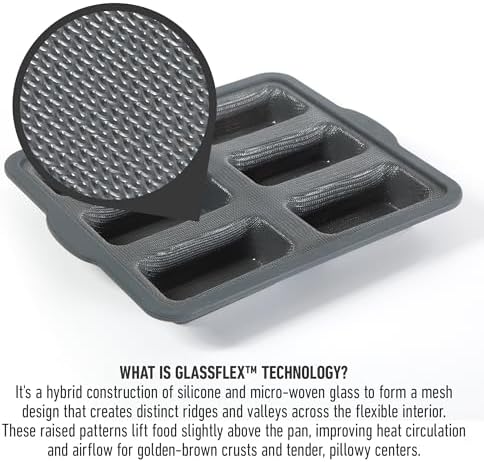 Calphalon Omni 6-Cup Mini Loaf Pan with GlassFlex Technology, Flexible Silicone & Micro-Woven Glass Core for Ultra Airflow & Even Baking, Grey