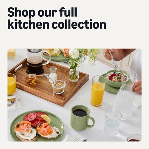 Amazon Basics Ceramic Serving Bowls Set Of 3, Glazed Stoneware (6", 8" & 10"), Nestable Space-Saving, Stain-Resistant, Microwave & Dishwasher-Safe, Olive